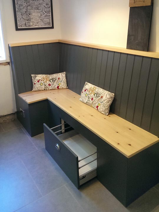 Built-in kitchen seating with storage by local handyman